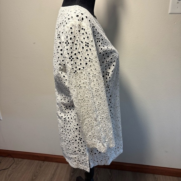 Talbots Womens Eyelet Solid White Cotton 3/4 Sleeve Shirt 16P Tunic Cottagecore - Picture 3 of 12